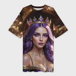 Женская длинная футболка Девушка с фиолетовыми волосами в короне