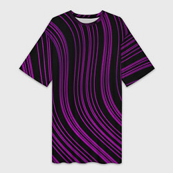 Футболка женская длинная Абстракция фиолетовые линии, цвет: 3D-принт