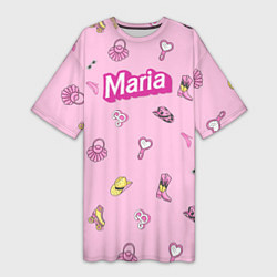 Футболка женская длинная Имя Мария в стиле барби - розовый паттерн аксессуа, цвет: 3D-принт