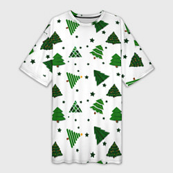 Женская длинная футболка Узор с зелеными елочками