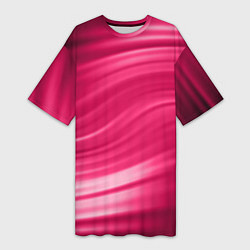 Футболка женская длинная Абстрактный волнистый узор в красно-розовых тонах, цвет: 3D-принт