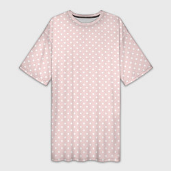 Женская длинная футболка Белый горох на бледно розовом фоне