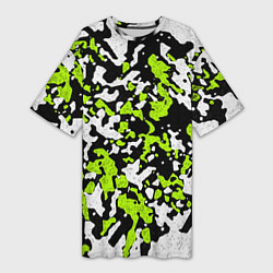 Женская длинная футболка Абстракция чёрно-зелёная