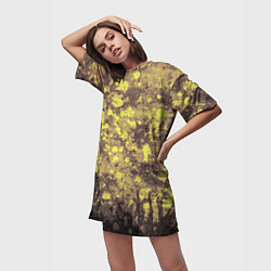 Футболка женская длинная Грязно-желтая осень, цвет: 3D-принт — фото 2