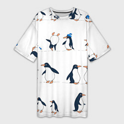 Женская длинная футболка Семейство пингвинов на прогулке