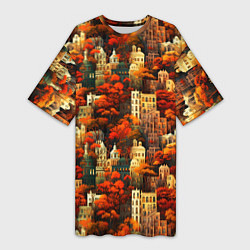 Футболка женская длинная Осенний вечерний город, цвет: 3D-принт