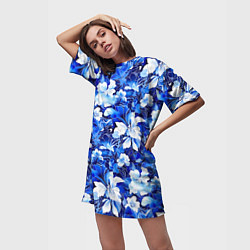 Футболка женская длинная Голубой цветник, цвет: 3D-принт — фото 2