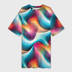 Женская длинная футболка Волнообразная разноцветная абстракция