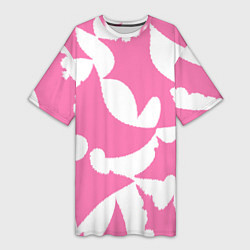 Женская длинная футболка Бело-розовая абстрактная композиция
