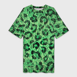Футболка женская длинная Зелёный леопард паттерн, цвет: 3D-принт