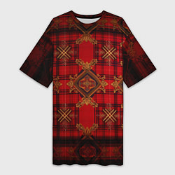 Женская длинная футболка Красная шотландская клетка royal stewart