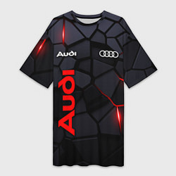 Футболка женская длинная Audi черные плиты с эффектом свечения, цвет: 3D-принт