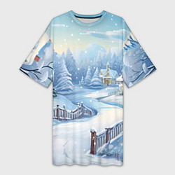 Футболка женская длинная Снежная тропинка, цвет: 3D-принт