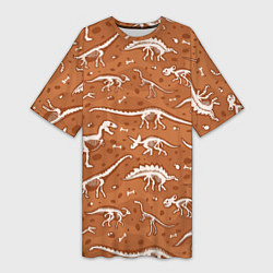Женская длинная футболка Скелеты динозавров