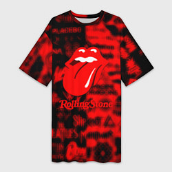 Футболка женская длинная Rolling Stones logo групп, цвет: 3D-принт