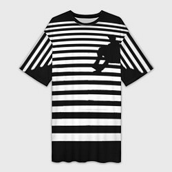 Женская длинная футболка Силуэт на чёрно белом полосы