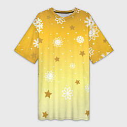 Женская длинная футболка Снежинки и звезды на желтом