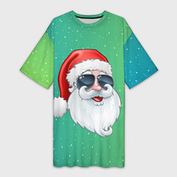 Футболка женская длинная Дед Мороз в очках, цвет: 3D-принт