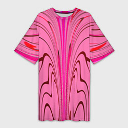Футболка женская длинная Плавные линии на розовом фоне, цвет: 3D-принт