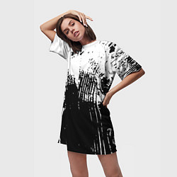 Футболка женская длинная Черно-белая абстракция гранж, цвет: 3D-принт — фото 2