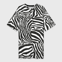 Женская длинная футболка Шкура зебры черно - белая графика