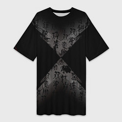 Женская длинная футболка Японские иероглифы текстуры