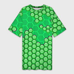 Женская длинная футболка Зелёная энерго-броня из шестиугольников