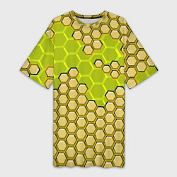 Женская длинная футболка Жёлтая энерго-броня из шестиугольников