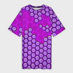 Футболка женская длинная Фиолетовая энерго-броня из шестиугольников, цвет: 3D-принт