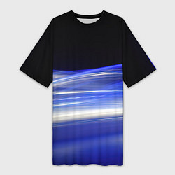 Женская длинная футболка Синие волны на черном