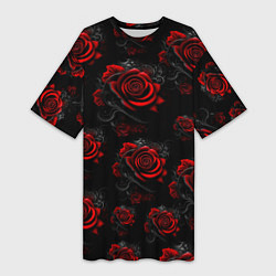 Женская длинная футболка Красные розы цветы