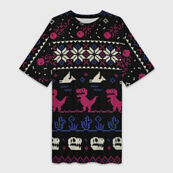 Футболка женская длинная Доисторический свитер, цвет: 3D-принт