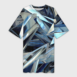 Женская длинная футболка Абстрактные осколки голубого цвета
