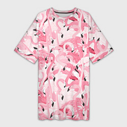 Женская длинная футболка Стая розовых фламинго