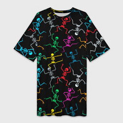 Женская длинная футболка Разноцветные танцующие скелетики