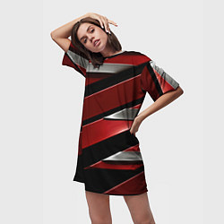 Футболка женская длинная Красная металическая абстракция, цвет: 3D-принт — фото 2