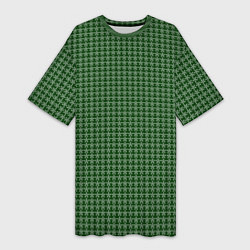 Женская длинная футболка Мелкие снежинки паттерн зелёный