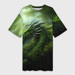 Женская длинная футболка Зеленый фэнтази дракон 2024