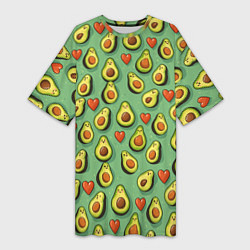 Женская длинная футболка Авокадо и сердечки