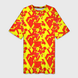 Женская длинная футболка Красные фигуры на жёлтом фоне