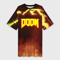 Футболка женская длинная Doom storm огненное лого, цвет: 3D-принт