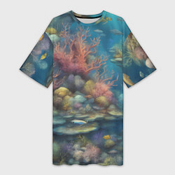 Женская длинная футболка Рыбы под водой