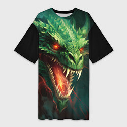 Женская длинная футболка Древний злой зеленый дракон