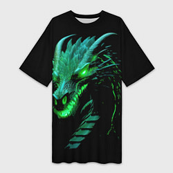 Женская длинная футболка Дракон с зеленым свечением