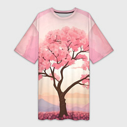 Женская длинная футболка Вишневое дерево в полном цвету