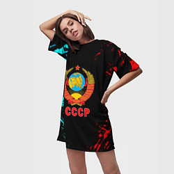 Футболка женская длинная Моя страна СССР краски, цвет: 3D-принт — фото 2