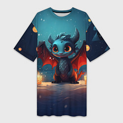 Женская длинная футболка Синий загадочный дракон