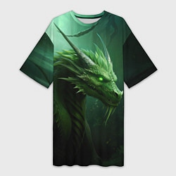 Футболка женская длинная Яркий зеленый дракон, цвет: 3D-принт