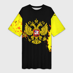 Женская длинная футболка Герб РФ краски жёлтые патриотизм