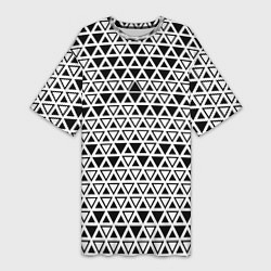 Футболка женская длинная Треугольники чёрные и белые, цвет: 3D-принт
